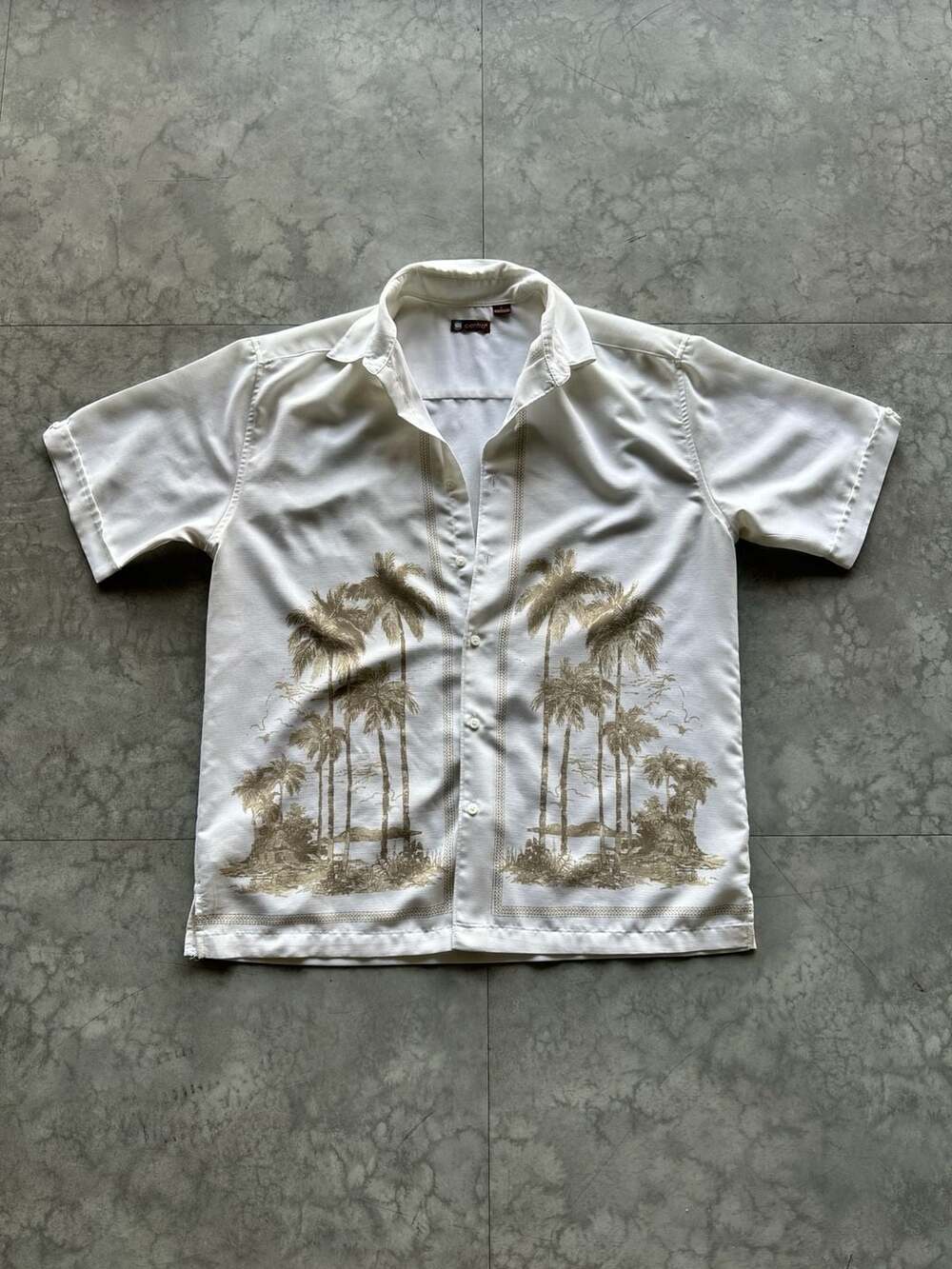 Centro Men's Size L White Palm Tree Print Short Sleeve Button Down Shirt